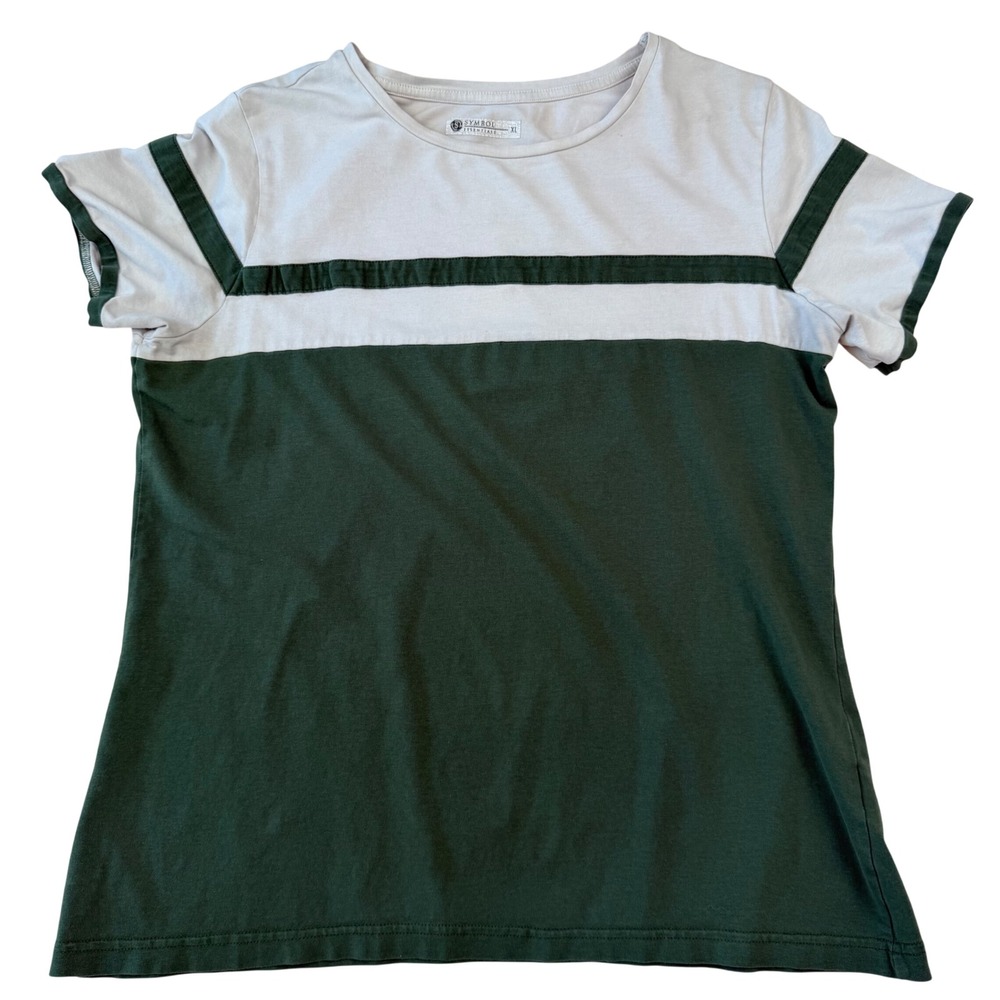 Symbol Essentials T-Shirt Colorblock Athletic Stripe Sporty Green Grey XL